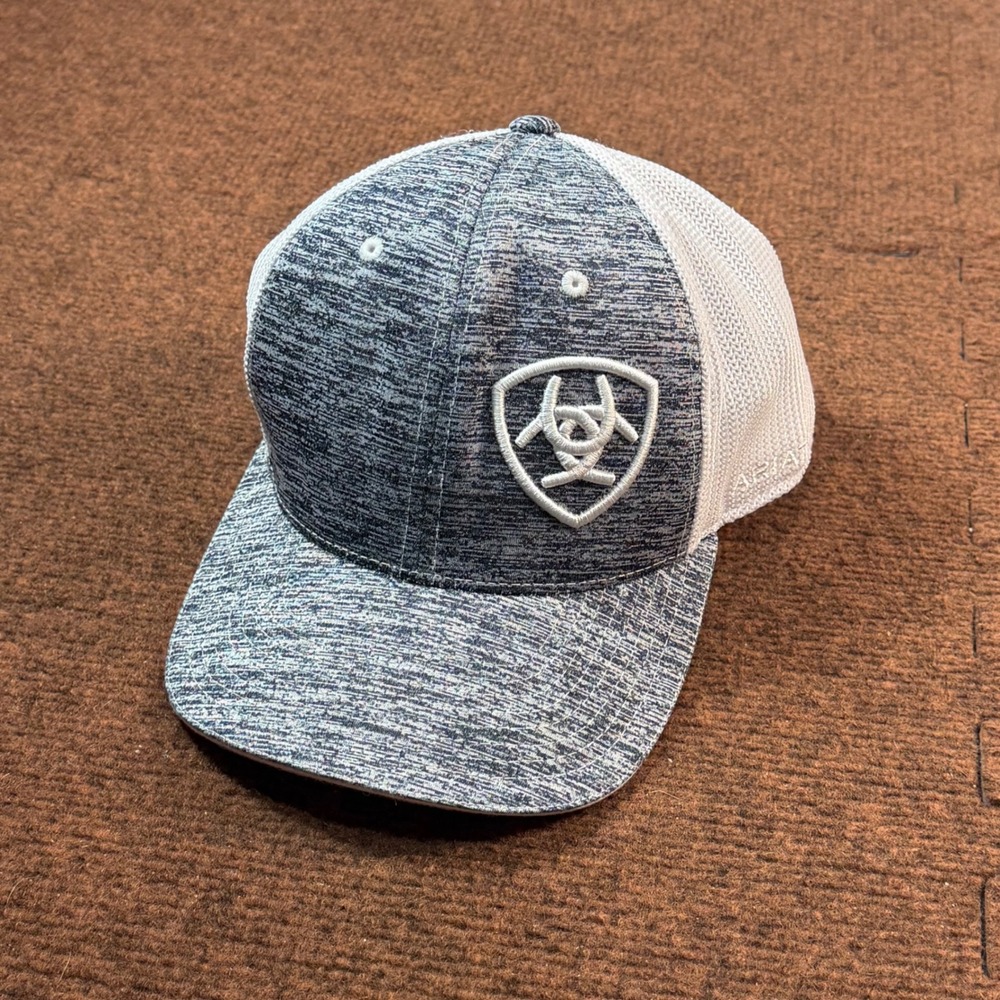 Ariat Trucker Hat Mens Grey Space Dye Heather Mesh Snapback Flexfit 110 Cap Logo